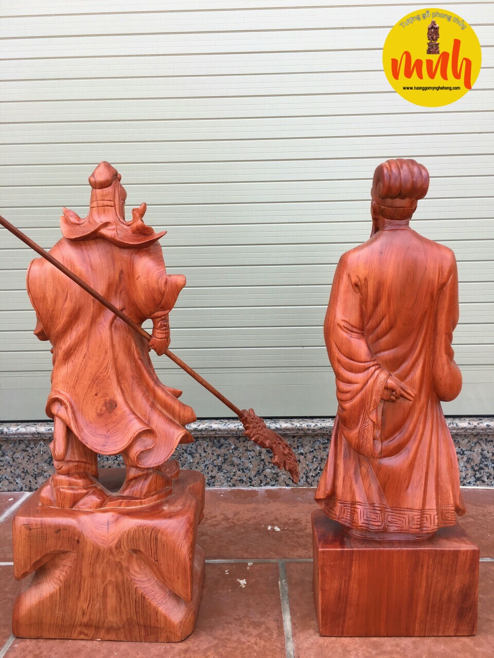 Cặp Tượng Quan Công Khổng Minh Gỗ Hương Đá Cao 50cm